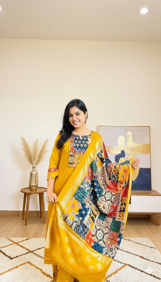 Kalamkari Patchwork Kurti Set