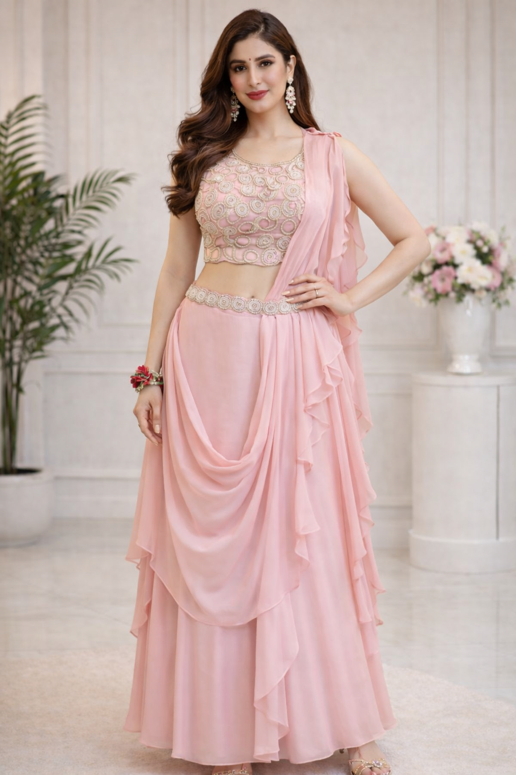 Blush Aura Draped Lehenga Set