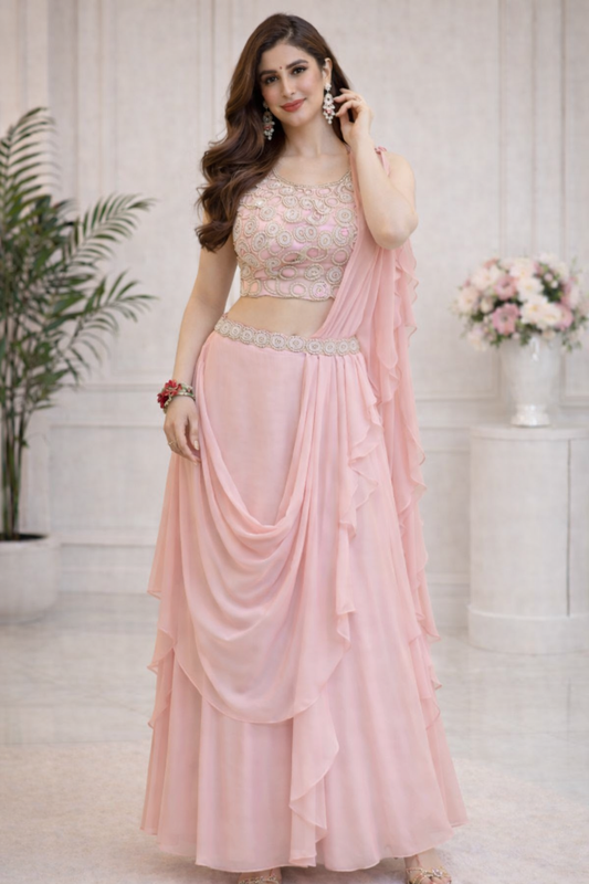 Blush Aura Draped Lehenga Set