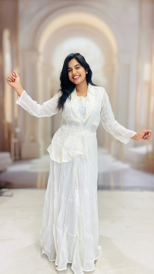 Luxe White Blazer style Indowestern