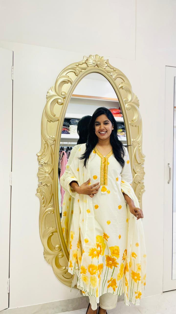 Sunbloom Ivory Cotton Kurti Set