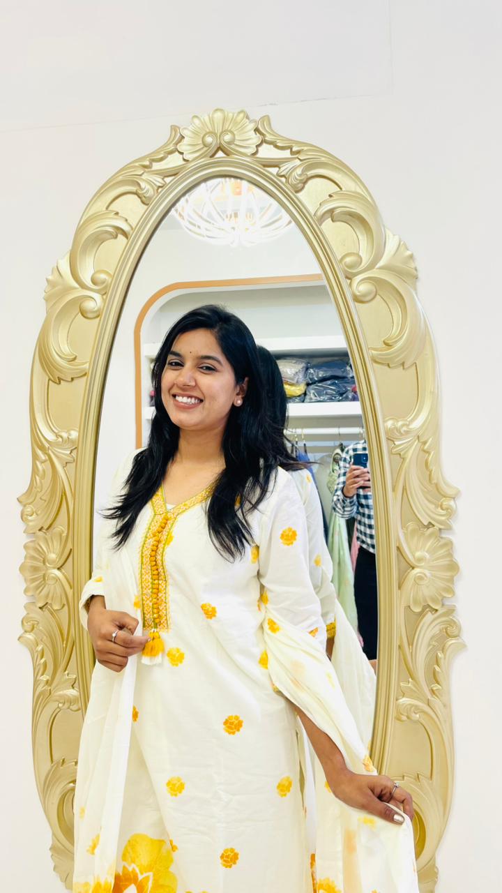 Sunbloom Ivory Cotton Kurti Set