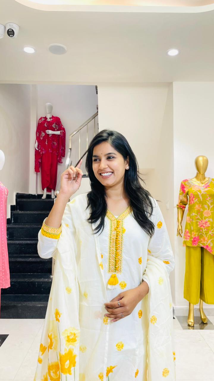 Sunbloom Ivory Cotton Kurti Set
