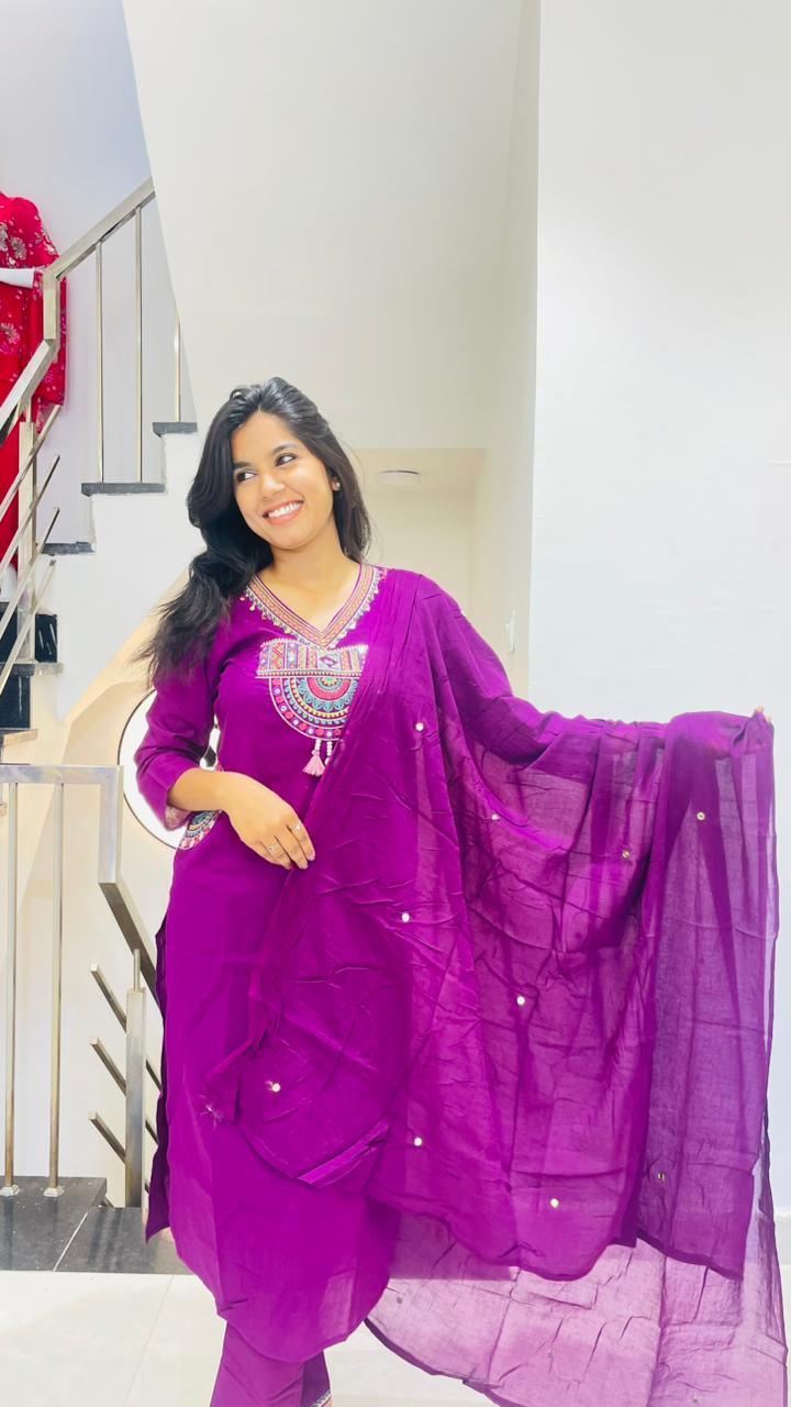 Premium Purple Kurti Set with Pockets
