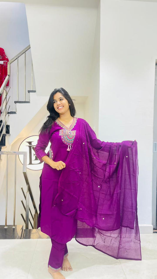 Premium Purple Kurti Set with Pockets