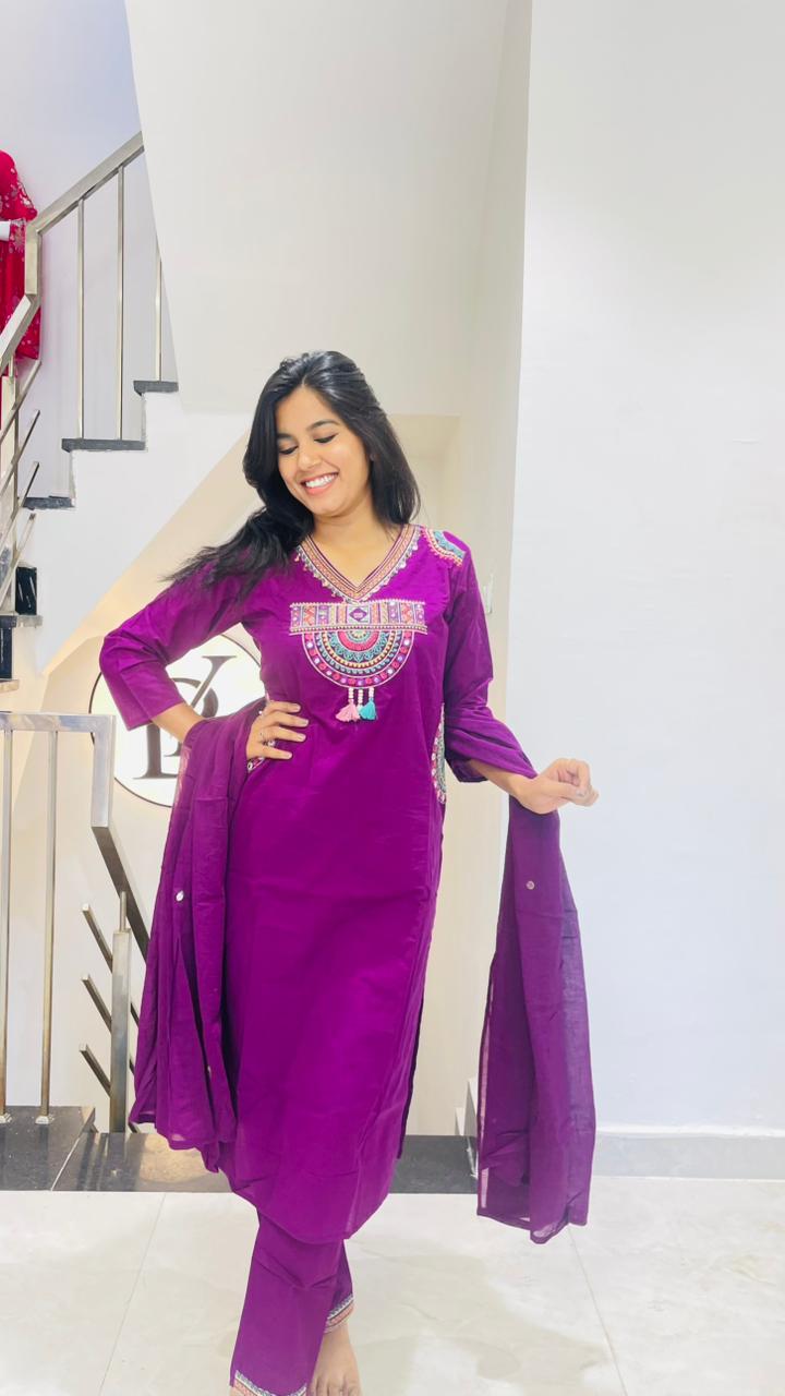 Premium Purple Kurti Set with Pockets