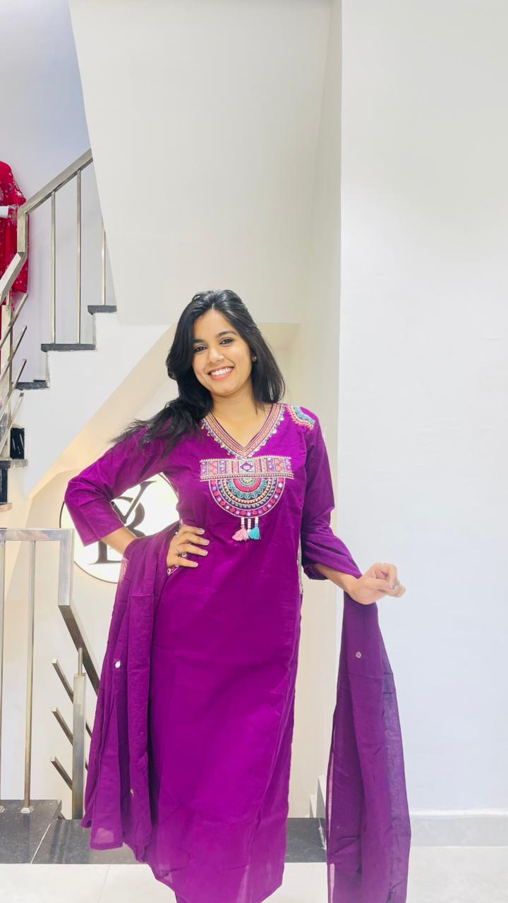 Premium Purple Kurti Set with Pockets