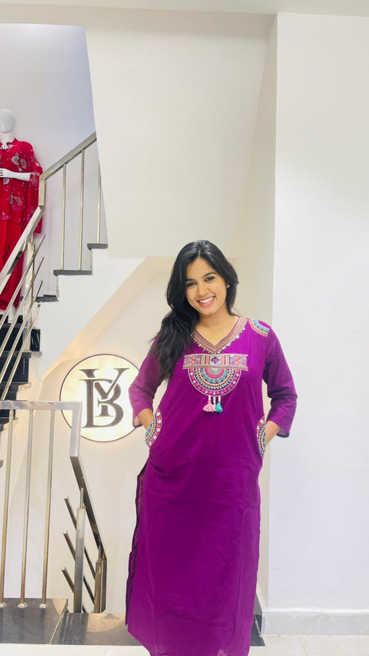 Premium Purple Kurti Set with Pockets