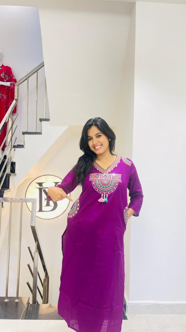 Premium Purple Kurti Set with Pockets