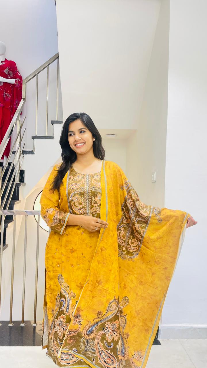 Premium Mustard Kalamkari Handwork