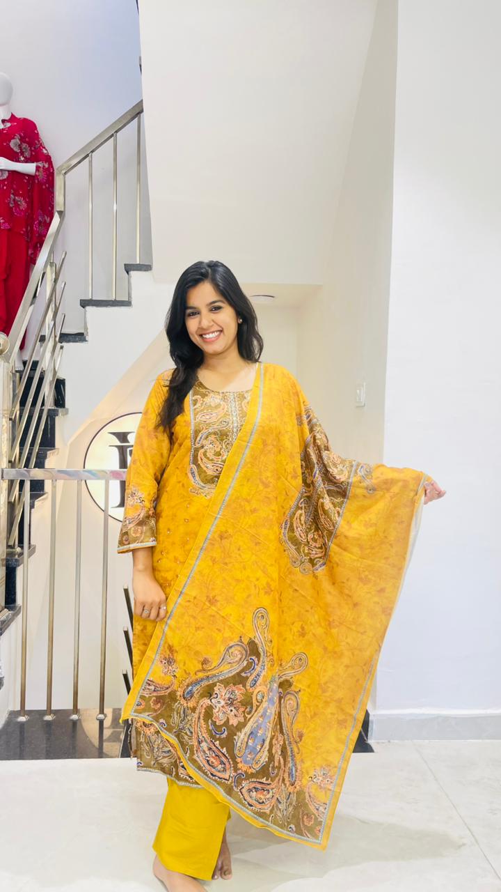 Premium Mustard Kalamkari Handwork