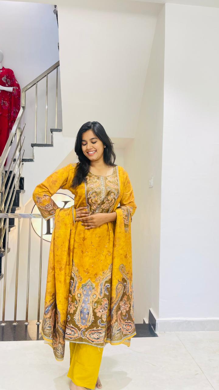 Premium Mustard Kalamkari Handwork