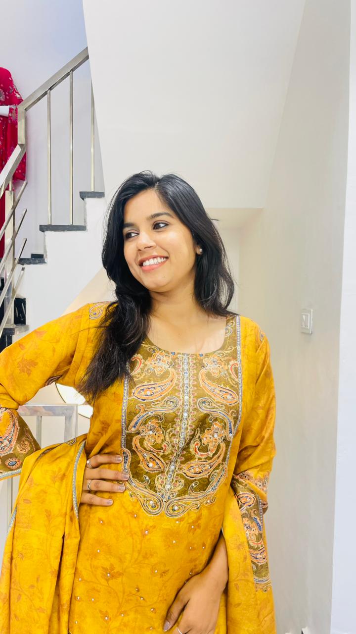 Premium Mustard Kalamkari Handwork