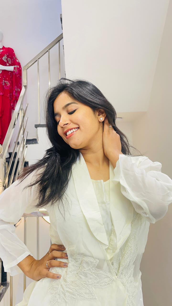 Luxe White Blazer style Indowestern