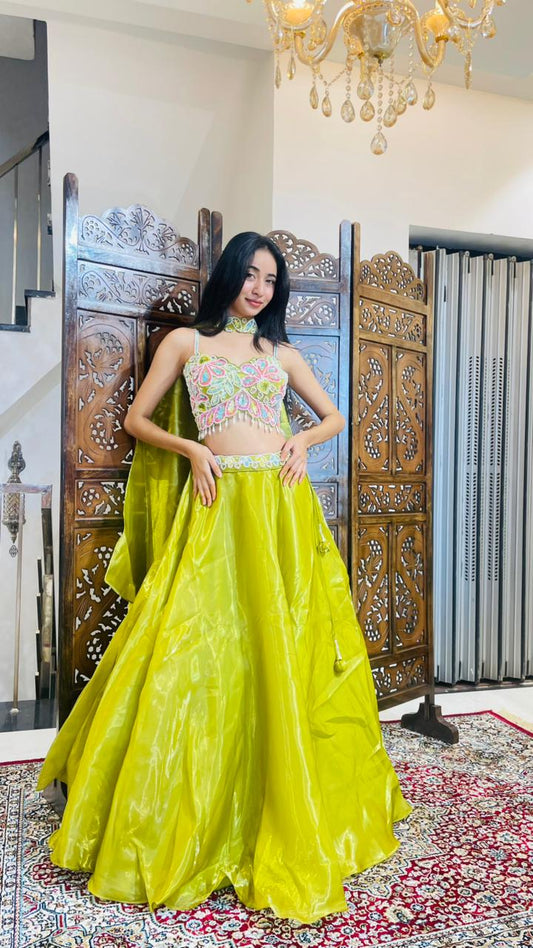 PREMIUM DESIGNER GREEN LEHENGA