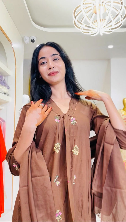 VIRAL BROWN ANARKALI KURTI SET