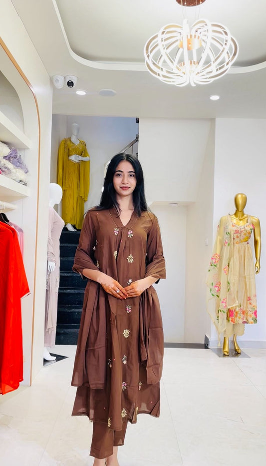 VIRAL BROWN ANARKALI KURTI SET