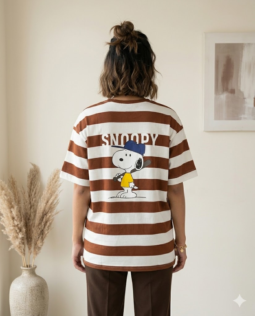 Snoopy Baseball Edition Unisex Oversized Striped T-Shirt