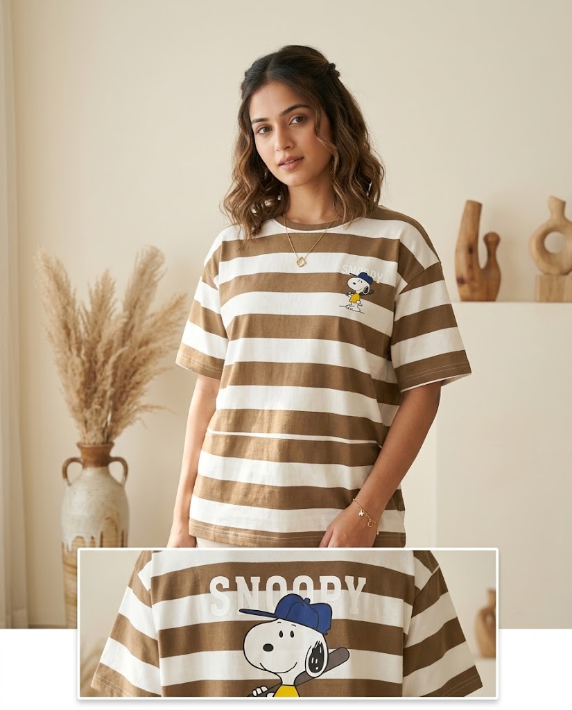 Snoopy Baseball Edition Unisex Oversized Striped T-Shirt