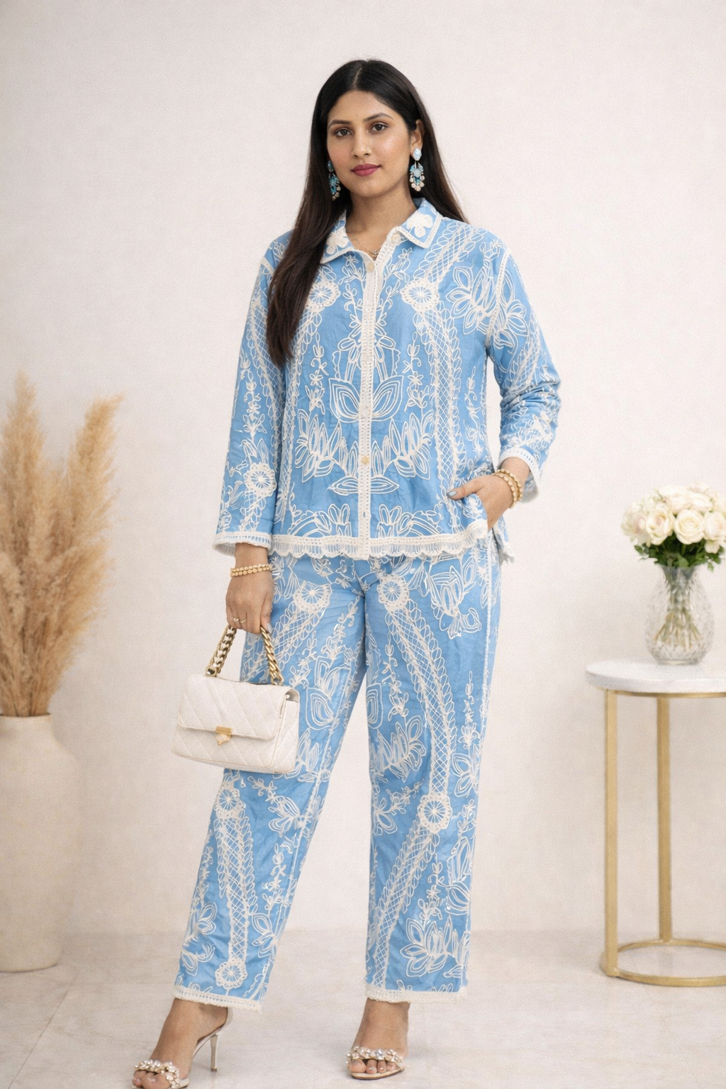 DENIM CORD SET EMBROIDED