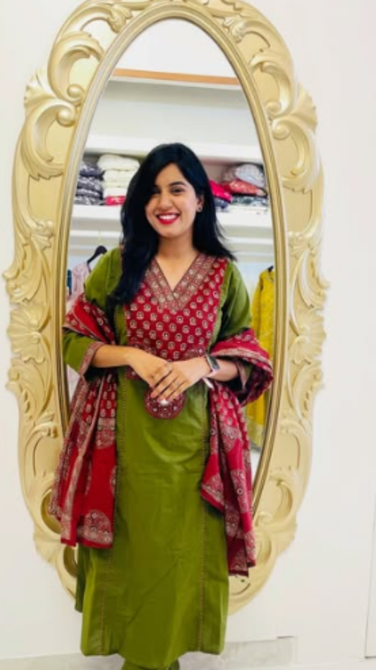 Green Gulmohar Dupatta set