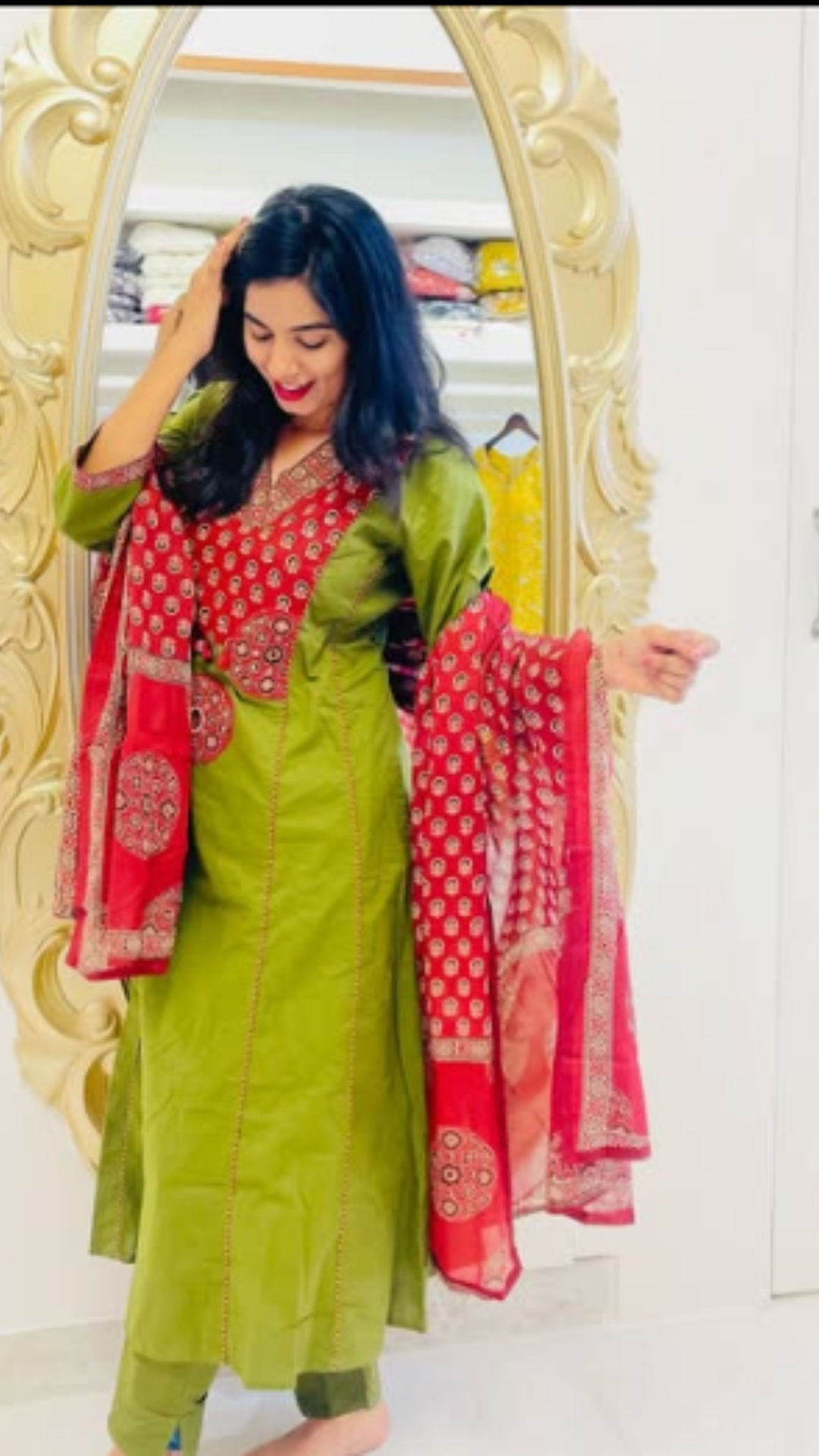Green Gulmohar Dupatta set